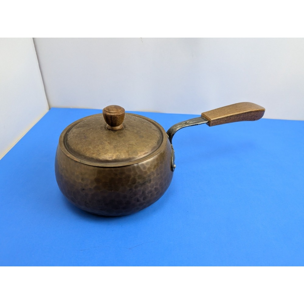 Vintage Swiss Made Stockli Hammered Copper Metal Chef Pot Wood Handle for Stove